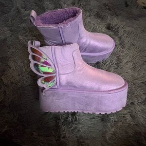 Purple Platform Boots with Wing Detail